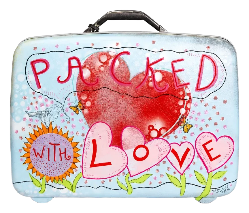Illustrated suitcase by Leslie Cober, view 2
